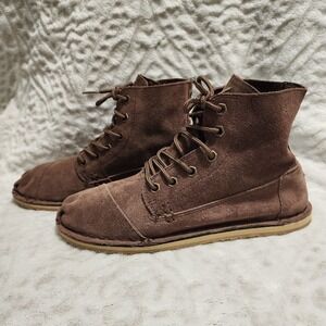 TOMS Women's Brown Suede Leather Lace Up Ankle Boots Flat Boho Sz 9